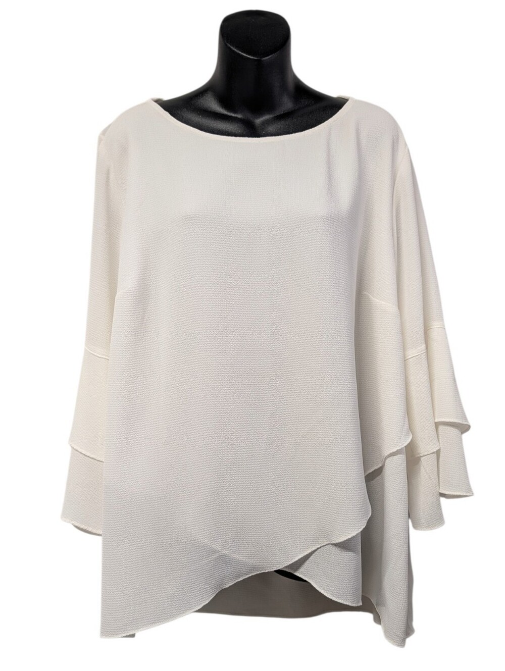ALYX Womens White Solid Round Neck 3/4 Bell Sleeve Ruffle Blouse Size 2X